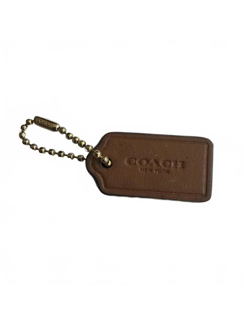 Coach Leather Hang Tag Bag Charm Tan 1.5